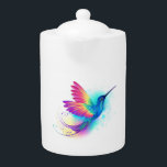 Exotic Rainbow Hummingbird Teapot<br><div class="desc">Bright,  iridescent,  exotic flying hummingbird on  white background,  painted over with multicolor,  watercolor paint. Rainbow hummingbird.</div>