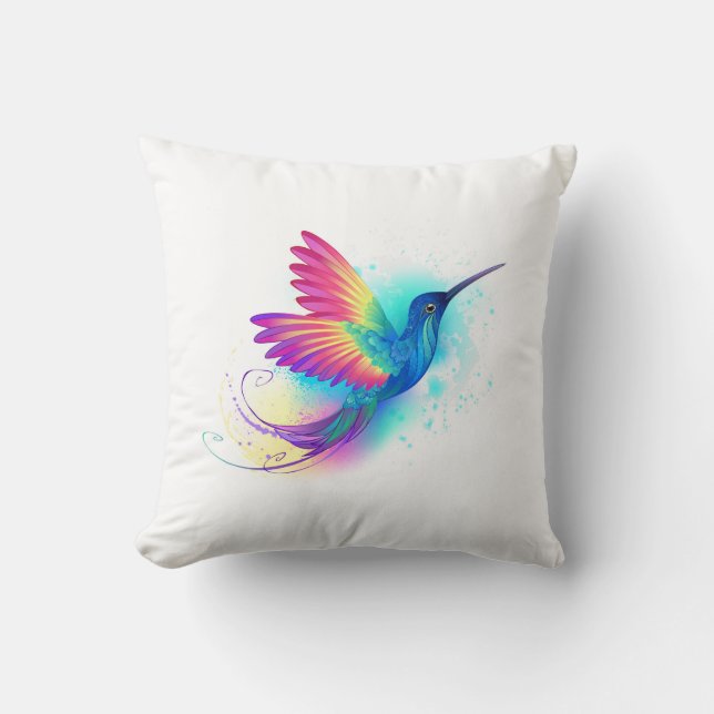 Exotic Rainbow Hummingbird Throw Pillow (Front)