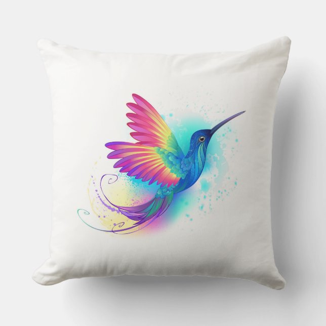 Exotic Rainbow Hummingbird Throw Pillow (Front)