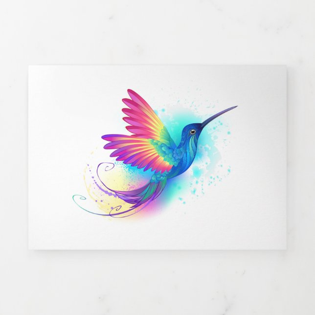 Exotic Rainbow Hummingbird Tri-Fold Holiday Card (Cover)