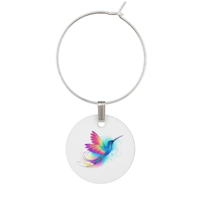 Exotic Rainbow Hummingbird Wine Charm (Front)