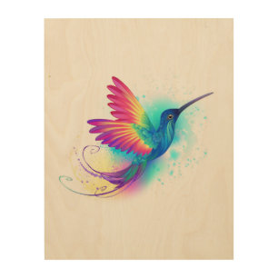 Exotic Rainbow Hummingbird Wood Wall Art