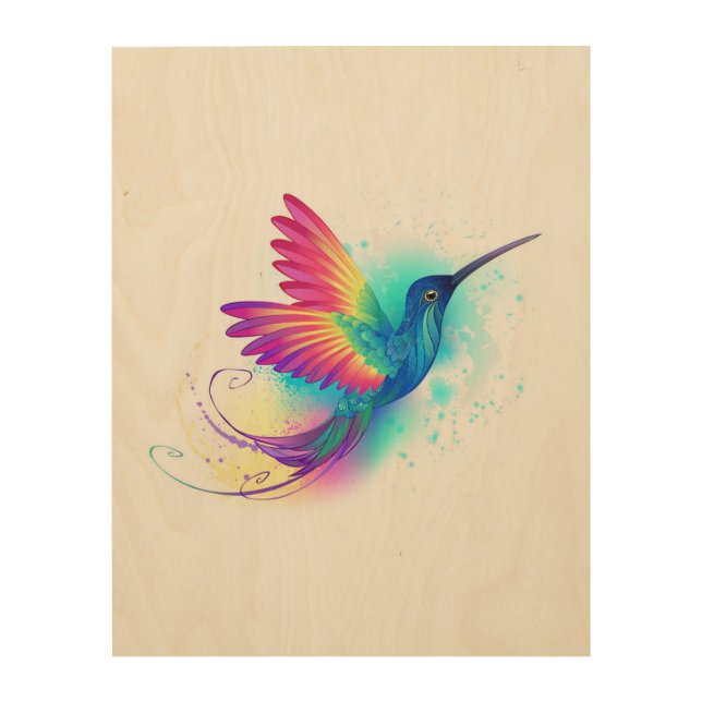 Exotic Rainbow Hummingbird Wood Wall Art (Front)
