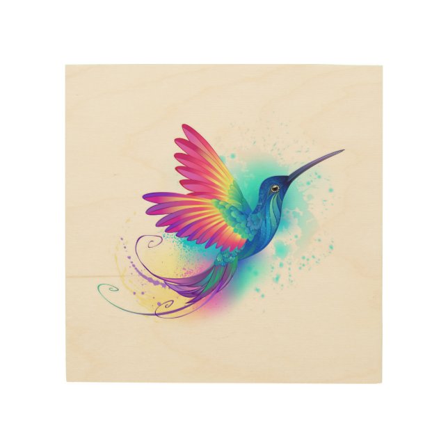 Exotic Rainbow Hummingbird Wood Wall Art (Front)