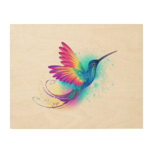 Exotic Rainbow Hummingbird Wood Wall Art
