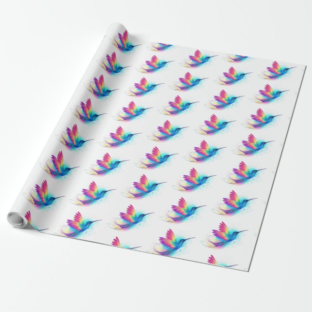 Exotic Rainbow Hummingbird Wrapping Paper (Unrolled)