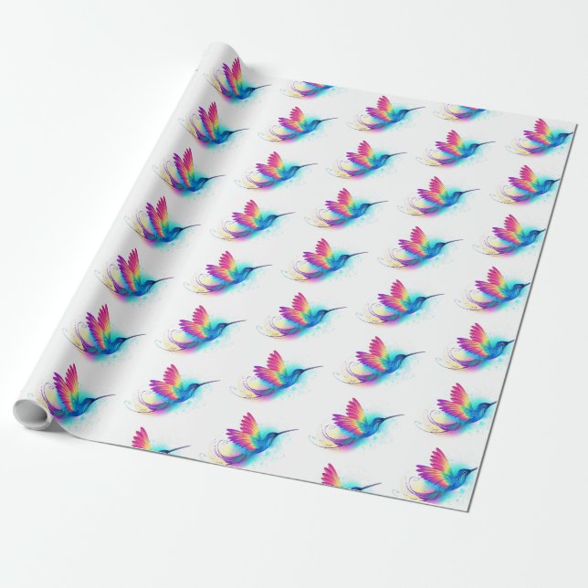 Exotic Rainbow Hummingbird Wrapping Paper (Unrolled)
