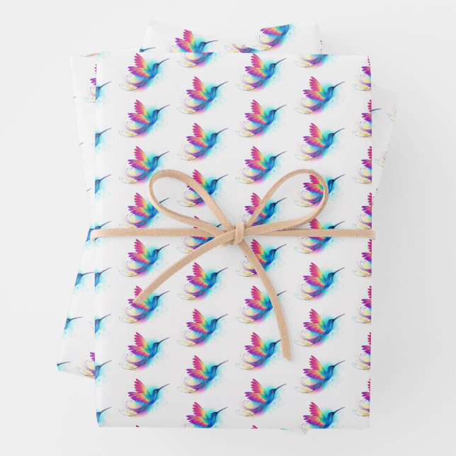 Exotic Rainbow Hummingbird Wrapping Paper Sheets (In situ)
