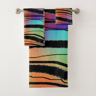 Exotic Rainbow Zebra Animal Print Poly Cotton Bath Towel Set