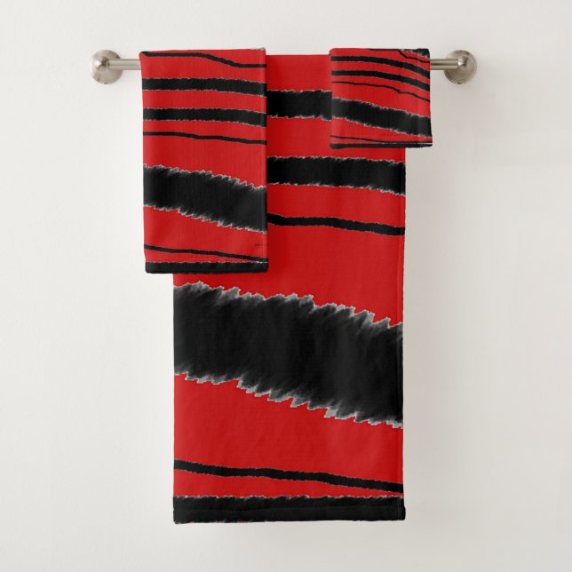 EXOTIC RED AND BLACK ANIMAL PRINT BATH TOWEL SET (Insitu)