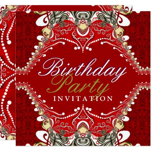 Exotic Red Batik Damask Birthday Party Invitations