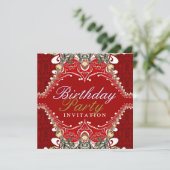 Exotic Red Batik Damask Birthday Party Invitations (Standing Front)