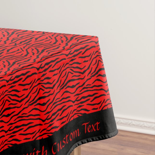 Exotic Red Black Animal Stripe Pattern Personalize Tablecloth (In Situ)