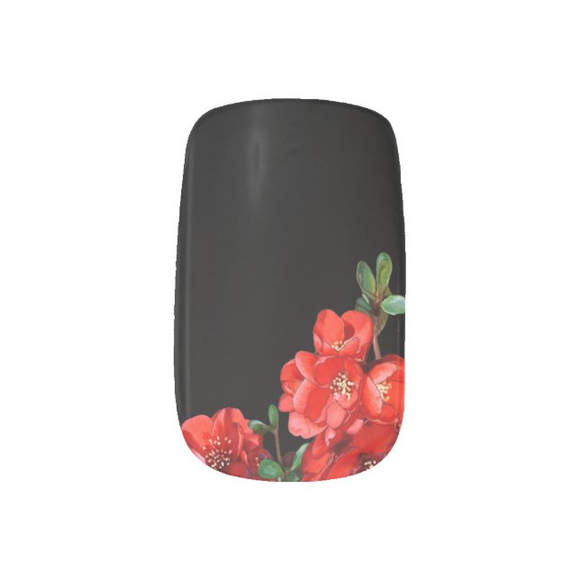 Exotic red blossom flower black background minx nail art (Left Thumb)