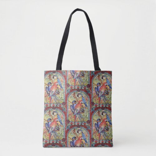 Exotic Red Blue Parrot Macaw Tiled Shopping Tote