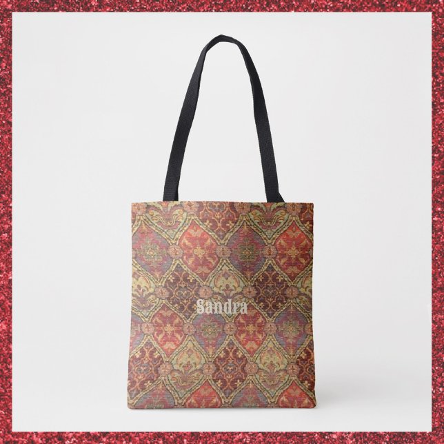 Exotic Red Gold and Plum Persian Rug Look Tote Bag (Creator Uploaded)