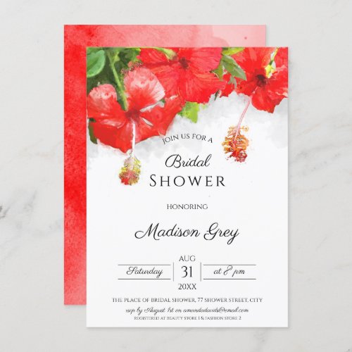 Exotic Red Hibiscus Flower Art Bridal Shower Invitation