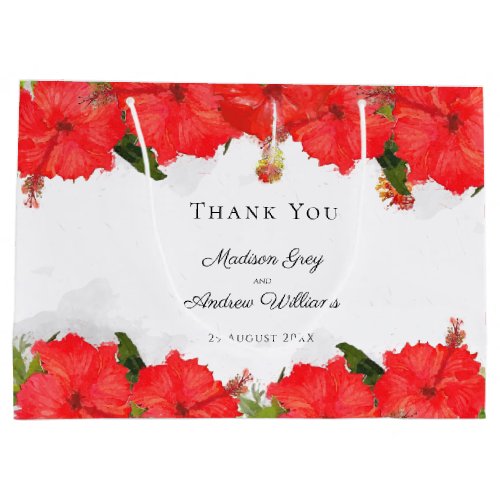 Exotic Red Hibiscus Flower Art Thank You Large Gift Bag