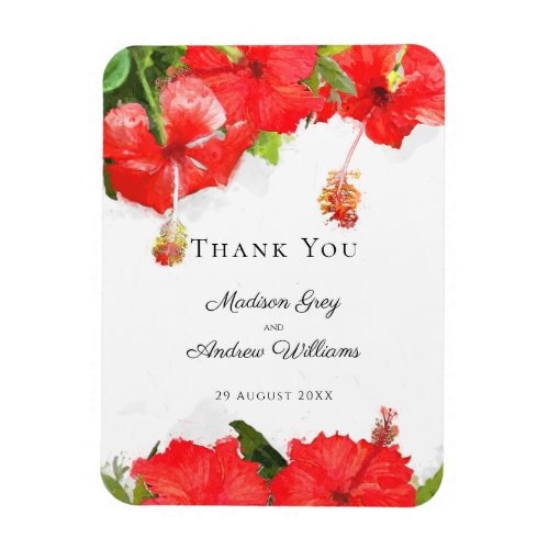 Exotic Red Hibiscus Flower Art Thank You Magnet