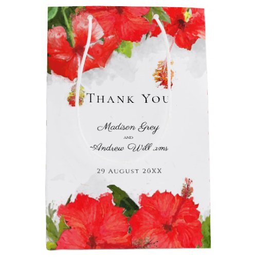 Exotic Red Hibiscus Flower Art Thank You Medium Gift Bag
