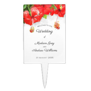 Exotic Red Hibiscus Flower Art Wedding Cake Topper
