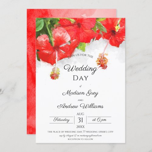 Exotic Red Hibiscus Flower Art Wedding Invitation