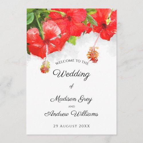 Exotic Red Hibiscus Flower Art Wedding Menu