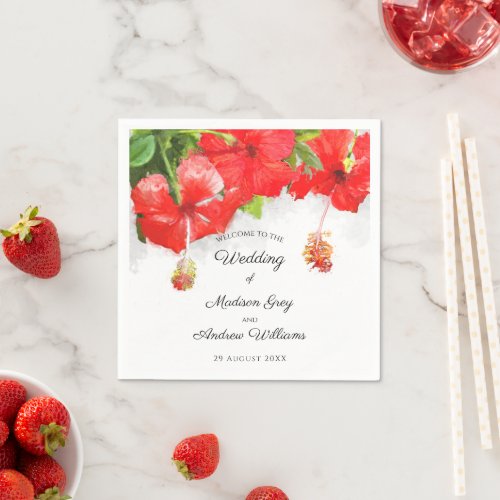 Exotic Red Hibiscus Flower Art Wedding Napkins