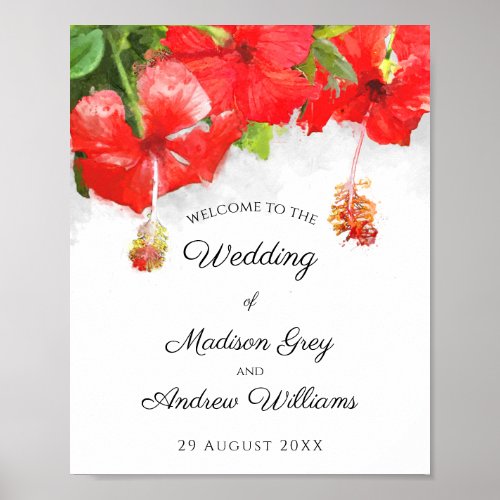 Exotic Red Hibiscus Flower Art Wedding Poster