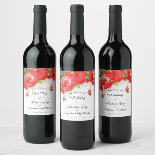Exotic Red Hibiscus Flower Art Wedding Wine Label