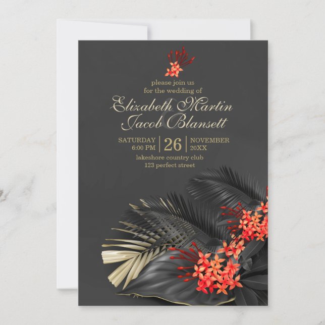 Exotic Red West Indian Jasmine Wedding Invitation (Front)