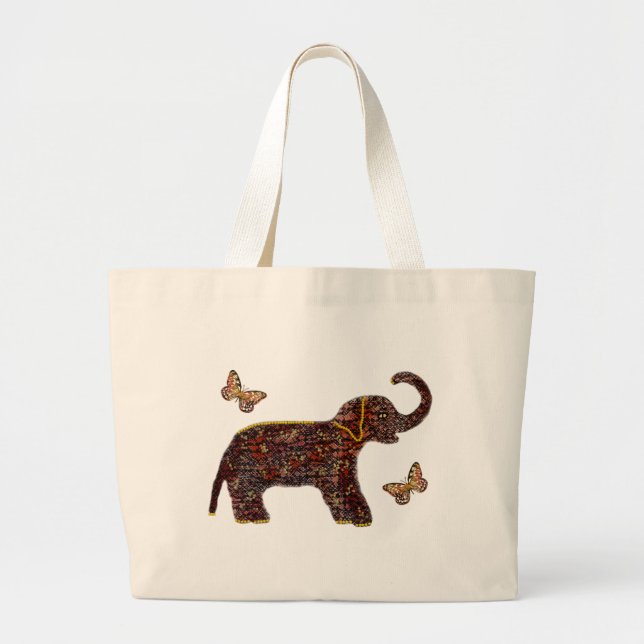 Exotic Rose Elephant Large Tote Bag (Front)