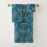Exotic Royal Blue and Gold Monogram Mandala Bath Towel Set