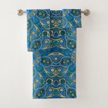 Exotic Royal Blue And Gold Monogram Mandala Bath Towel Set by BecometheChange at Zazzle