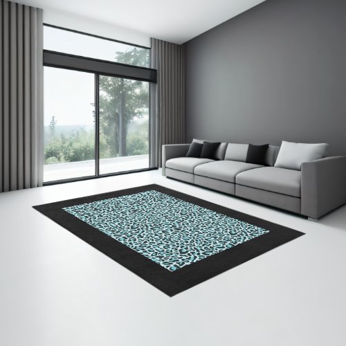 Exotic Safari Light Blue Black Leopard Print Area Rug