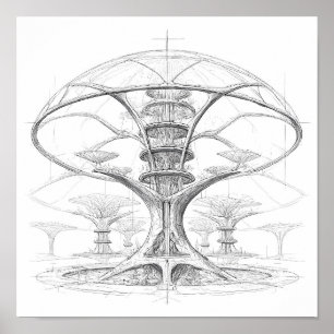 Exotic Sci-Fi Art: Alien Bio-Dome Hydroponic Poster