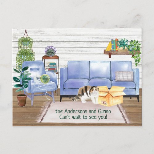 Exotic Shorthair Cat Cozy New Home Address   Announcement Postcard