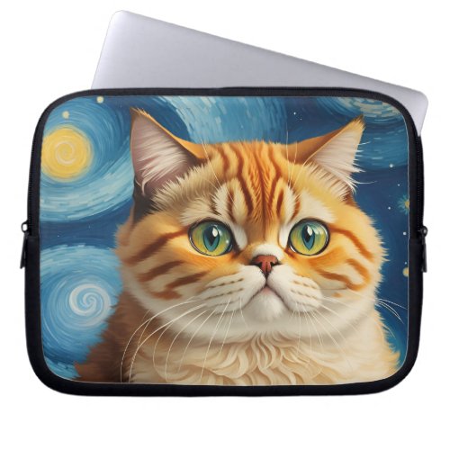 Exotic Shorthair Cat in Starry Night Laptop Sleeve