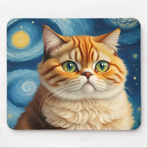 Exotic Shorthair Cat in Starry Night Mouse Pad