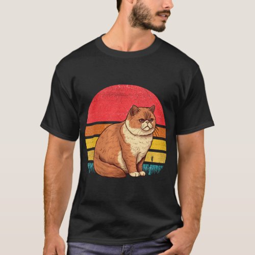 Exotic Shorthair Cat Sunset Retro Vintage Design M T_Shirt