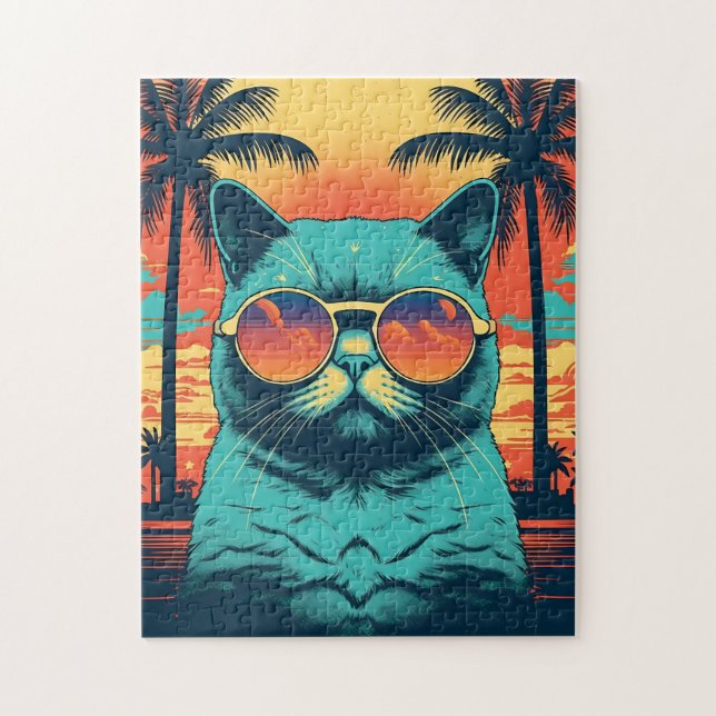 Exotic Shorthair cat with sunglasses at the beach Jigsaw Puzzle (Vertical)