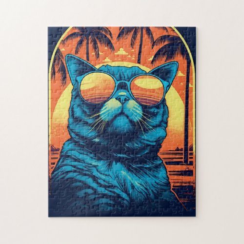 Exotic Shorthair cat with sunglasses at the beach Jigsaw Puzzle