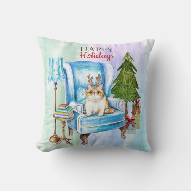 Exotic Shorthair Christmas Holidays Cat Decor Throw Pillow (Front)