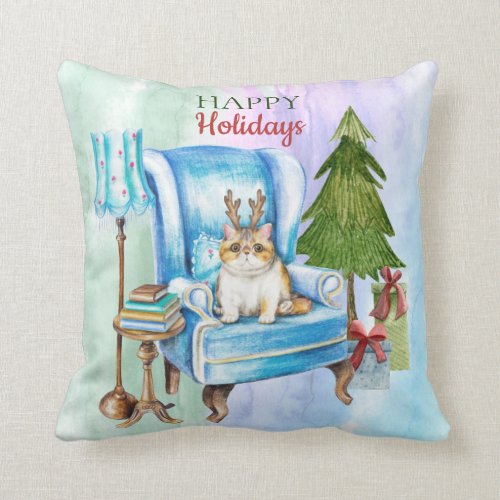 Exotic Shorthair Christmas Holidays Cat Decor Throw Pillow