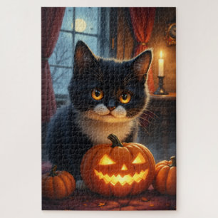 Exotic Shorthair Gothic Halloween Portrait Art Jigsaw Puzzle