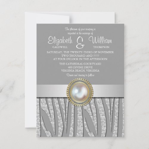 Exotic Silver Zebra Pattern Wedding Invitation