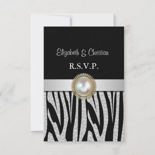 Exotic Silver Zebra  print RSVP Card