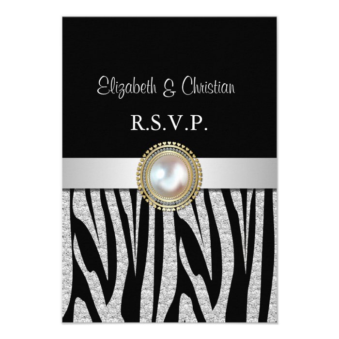Exotic Silver Zebra  print RSVP Card Invitations