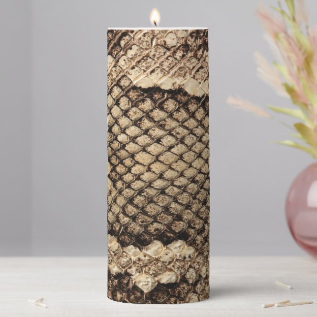 Exotic snake skin animal print pattern modern bold pillar candle (In Situ)
