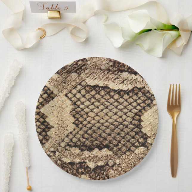 Exotic snake skin animal print pattern modern paper plates (Wedding)
